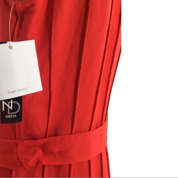 New Direction Dress Linen Blend Pleated Pintuck Tie Waist Dress - Picture 4 of 15